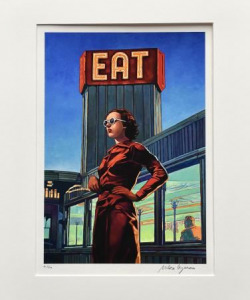 Miles Hyman-Estampe pigmentaire + passe-partout HYMAN “ Eat Olympia Diner ” signée et numérotée Tirage de luxe limité à 50ex Format 35 x 45 cm - Prix 180€